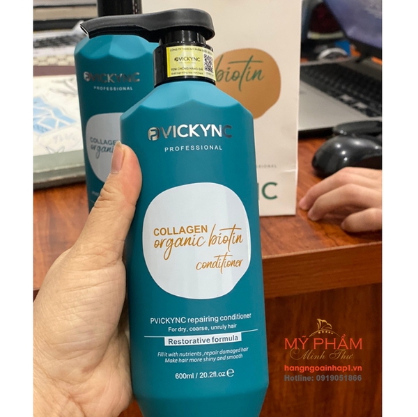 Cặp Dầu Gội Xả Collagen Organic Biotin Pvickync 600ml - Anh Quốc