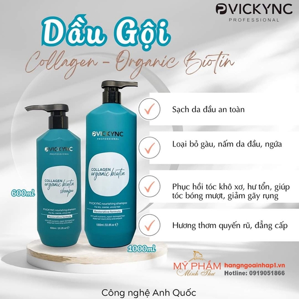 Cặp Dầu Gội Xả Collagen Organic Biotin Pvickync 600ml - Anh Quốc