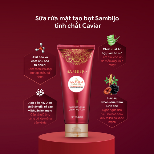 Sữa rửa mặt tạo bọt SAMBIJO dưỡng ẩm tinh chất Caviar 150ML