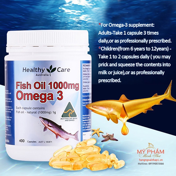 Viên uống Dầu cá tự nhiên Fish Oil Healthy Care Omega-3 1000mg - Úc