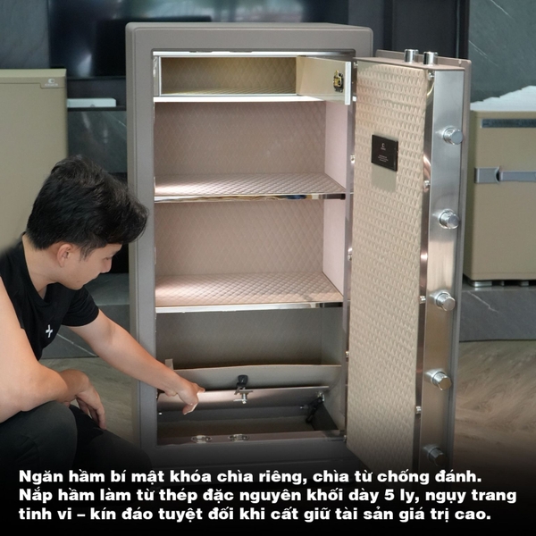 Ngăn hầm bí mật khóa chìa riêng trên két sắt Xiaomi CRMCR 123LB, giấu vàng và tài sản giá trị an toàn tuyệt đối