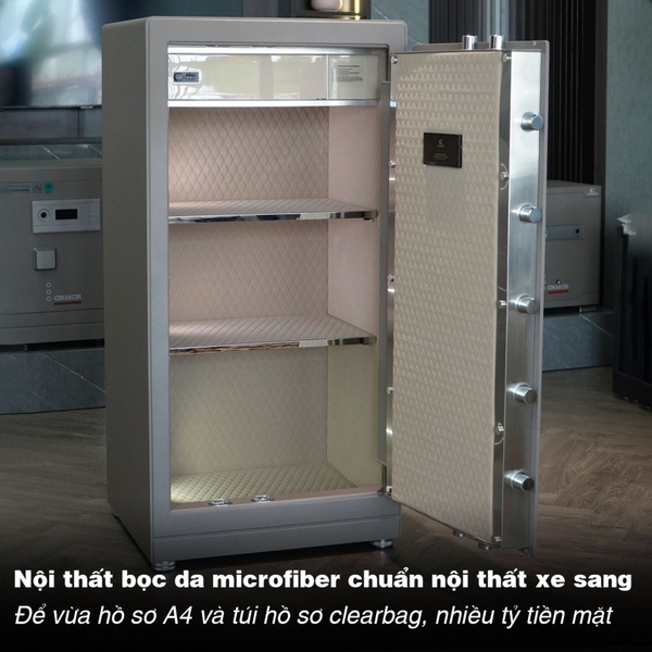 Nội thất két sắt Xiaomi CRMCR 123LB bọc da microfiber cao cấp, để vừa hồ sơ A4 và nhiều tiền mặt
