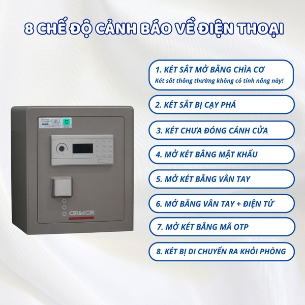 8 chế độ cảnh báo thông minh về điện thoại trên két sắt Xiaomi CRMCR 45LB