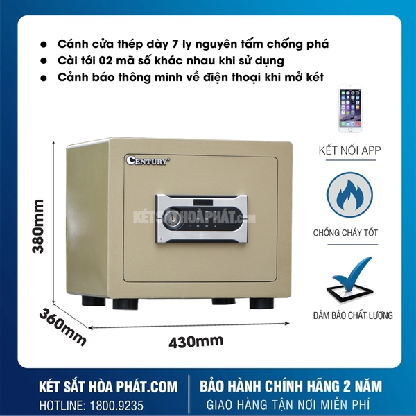 Két sắt điện tử mini Century SC25DT Plus báo động về điện thoại