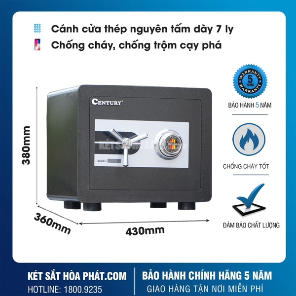 Két sắt mini chống cháy Century SC25DM khóa cơ đổi mã