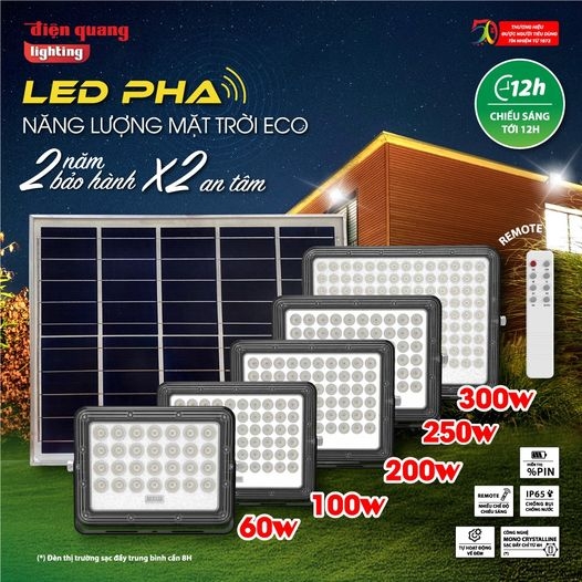 Bộ đèn LED Pha NLMT Điện Quang ĐQ LEDSLN 765 (Solar, IP65, daylight, công suất từ 60W - 300W)