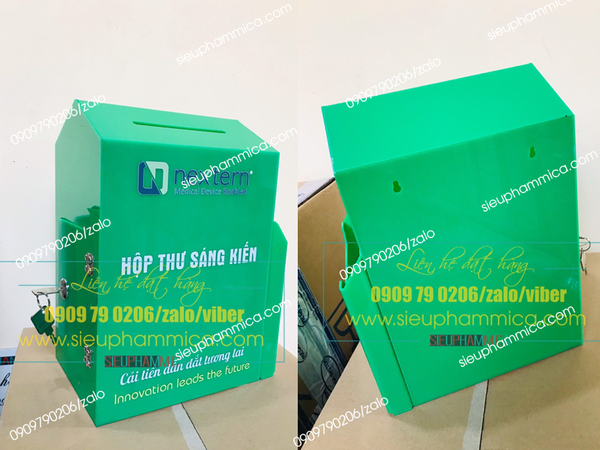 hop-thu-mica-xanh-la-in-logo-don-vi