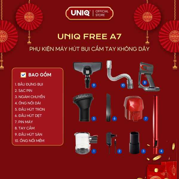 Phụ Kiện Máy Hút Bụi UNIQ Free A7 Cầm Tay Không Dây Chính Hãng
