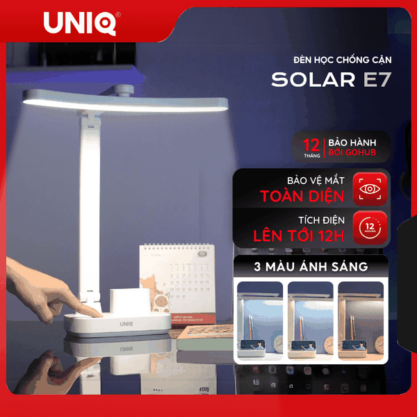 Đèn học, đọc sách, làm việc UNIQ SOLAR E7 chống cận để bàn bảo vệ mắt