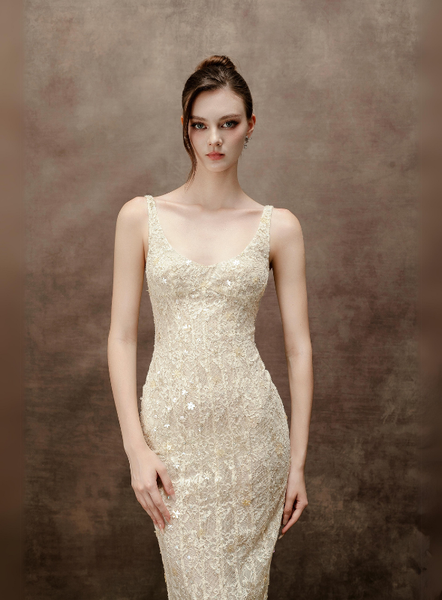 Long Lace Crystal Dress