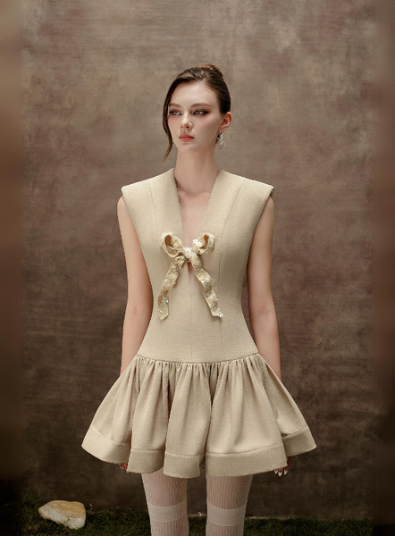 Flared Dress With Bow Pattern