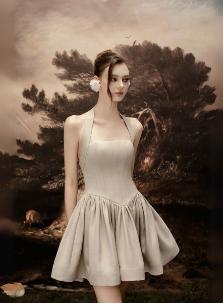 Flared Dress With Halter Neck