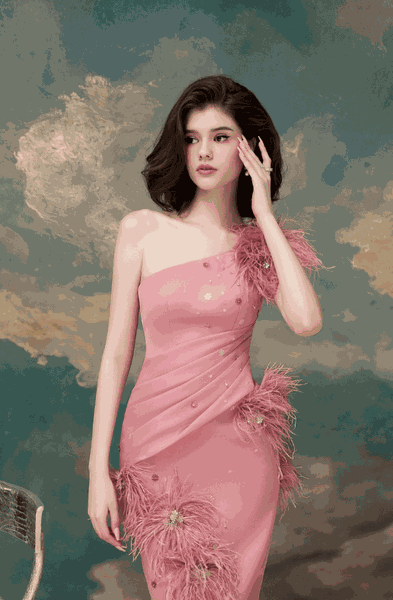 Feather Embellished Organza Dress SS24