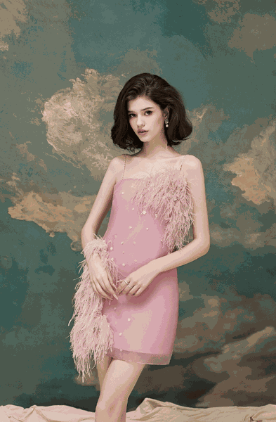 Feather Embellished Organza Dress SS24