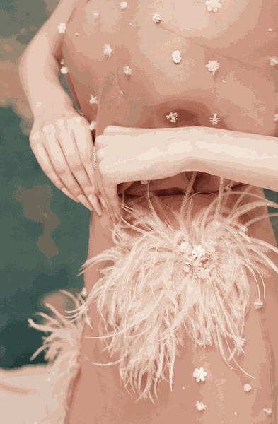 Feather Embellished Organza Mini Skirt SS24