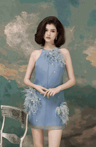 Feather Embellished Organza Dress SS24