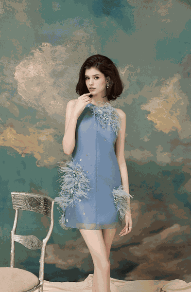 Feather Embellished Organza Dress SS24