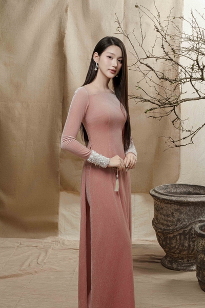 Velvet Ao Dai with Crystal Beadings