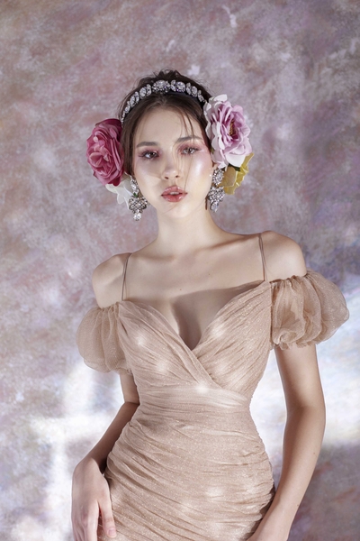 Váy Lưới Lụa Màu Nâu Sáng