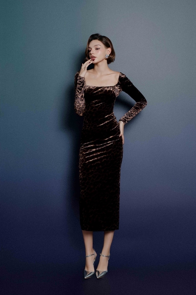 Leopard Print Velvet Dress