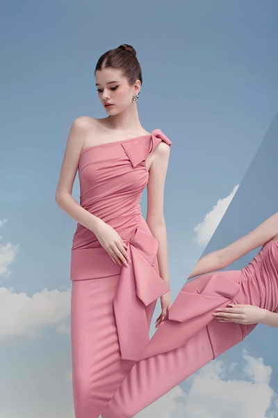 Đầm Midi Hoạ Tiết Xếp Nơ