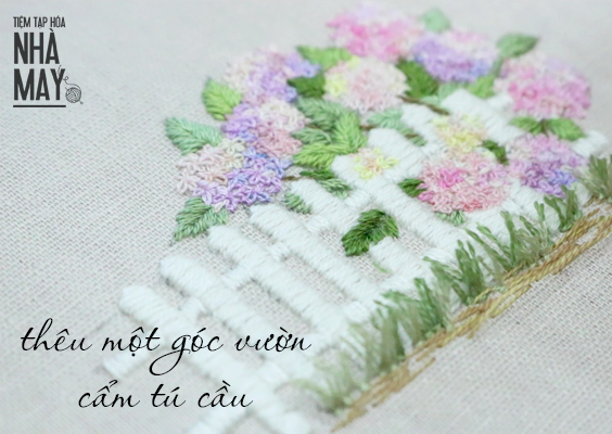 Thêu một góc vườn cẩm tú cầu bằng chỉ loang (có mẫu in)