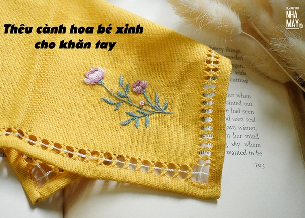 Thêu cành hoa bé xinh đơn giản cho khăn tay (có mẫu in)