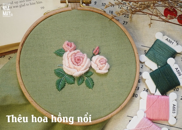 Thêm cách mới để thêu hoa hồng nổi xinh xắn (có mẫu in)