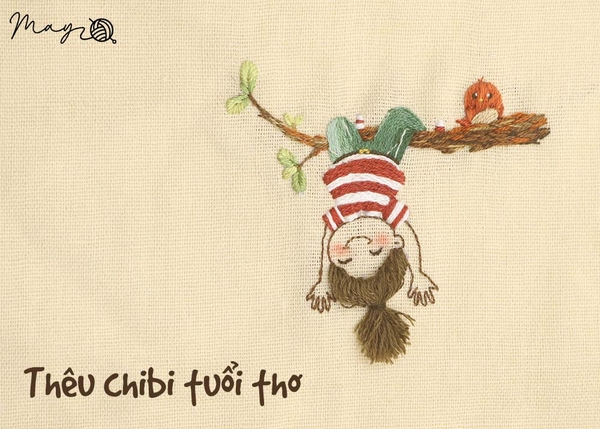 Thêu chibi tuổi thơ (có mẫu in)