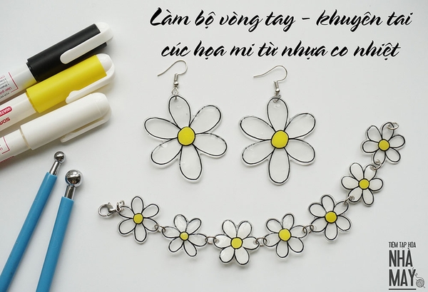 LÀM BỘ VÒNG TAY - KHUYÊN TAI CÚC HỌA MI TỪ NHỰA CO NHIỆT