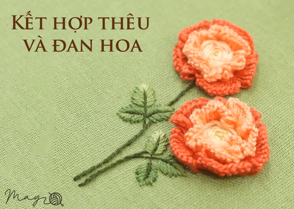 Kết hợp thêu và đan để tạo hình hoa lạ mắt (có mẫu in)