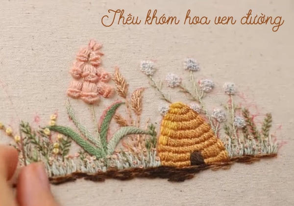 Thêu cơ bản khóm hoa ven đường (có mẫu in)