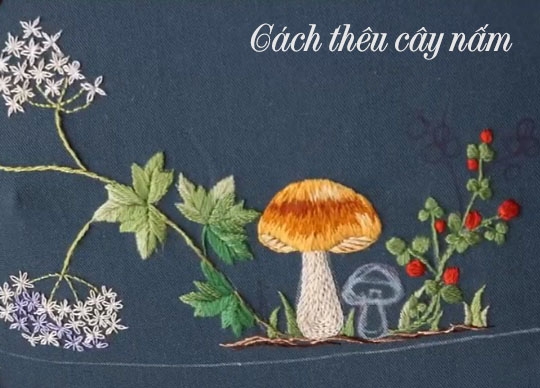 Cách thêu cây nấm đơn giản cho người mới bắt đầu (có mẫu in)