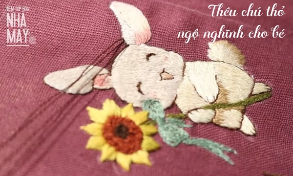 Thêu chú thỏ ngộ nghĩnh cho bé bằng mũi đâm xô (có mẫu in)