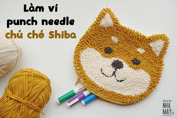 May nhanh 1 chiếc ví Punch Needle hình chú chó Shiba