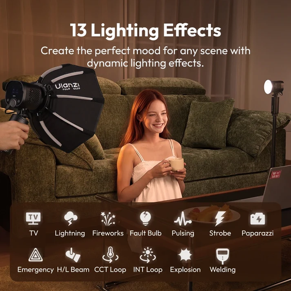 Ulanzi LC60 LightOn 60W Đèn Flash GN12 kiêm đèn chiếu sáng liên tục quay phim 2 IN 1 / App / Sync