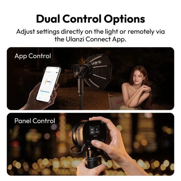 Ulanzi LC60 LightOn 60W Đèn Flash GN12 kiêm đèn chiếu sáng liên tục quay phim 2 IN 1 / App / Sync