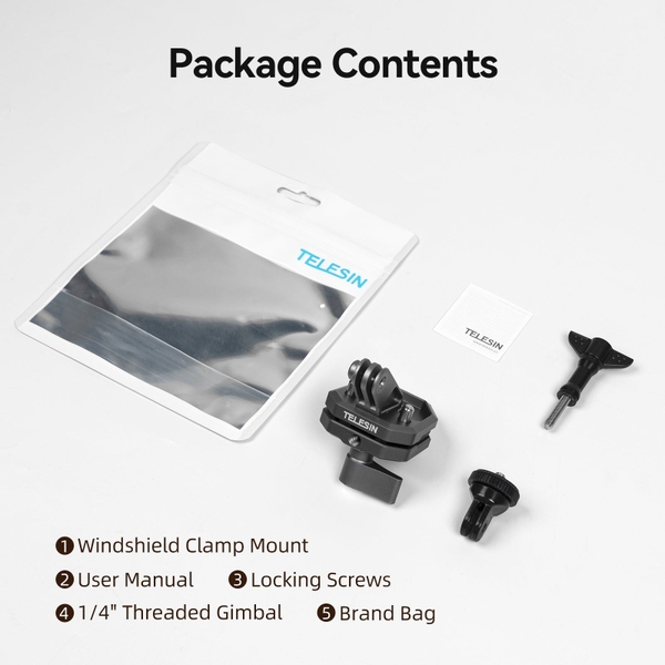 Telesin Windshield Clamp Mount  S3-EAK-03 gắn kính xe sử dụng với Action Camera chính hãng