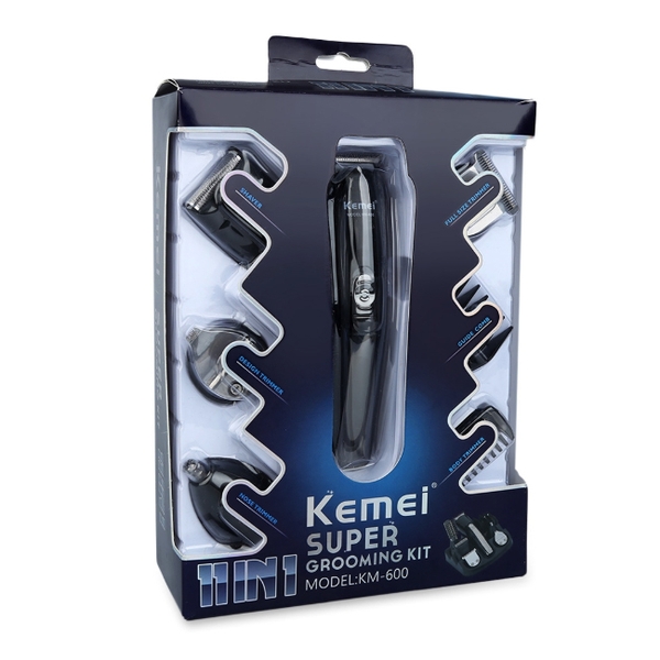 Bộ Tông đơ cắt tóc chuyên nghiệp Kemei KM600 11 IN 1- Đầy đủ 6 đầu khác nhau