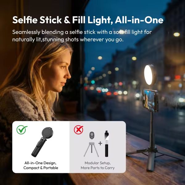 Gậy selfie mini 2 trong 1 Ulanzi MT40 có đèn chiếu sáng tay cầm nam châm tương thích với điện thoại