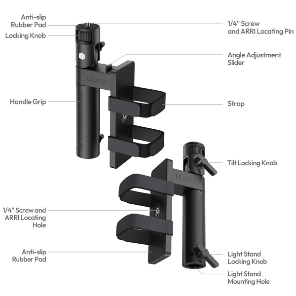 Ulanzi LA06 Tay cầm đèn di động có thể gắn pin tích hợp đa năng xoay 360 độ chính hãng