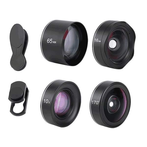 Bộ kit lens 4 IN 1 gồm lens góc rộng 16mm, Macro 10x, chân dung 65mm, Góc siêu rộng 170 độ -  JOVO JVA04 PRO