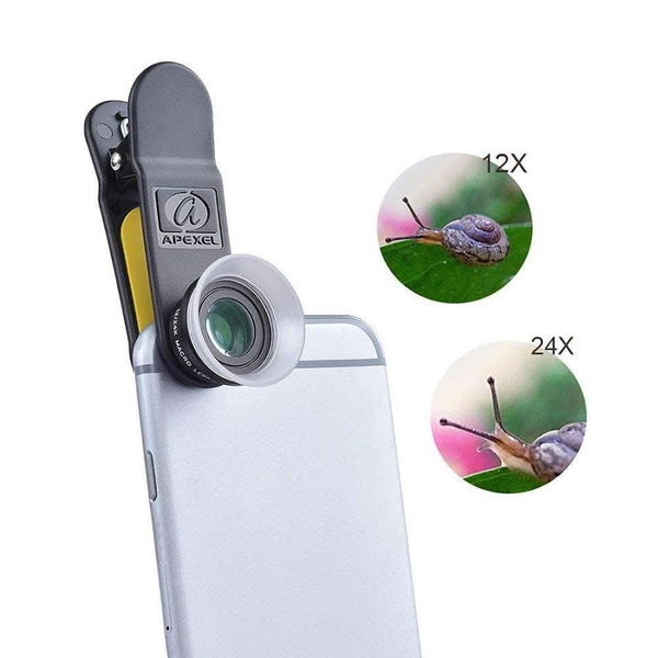 Bộ Lens, ống kính macro cho điện thoại 2in1 Apexel 12X + 24X - Chụp ảnh cận cảnh