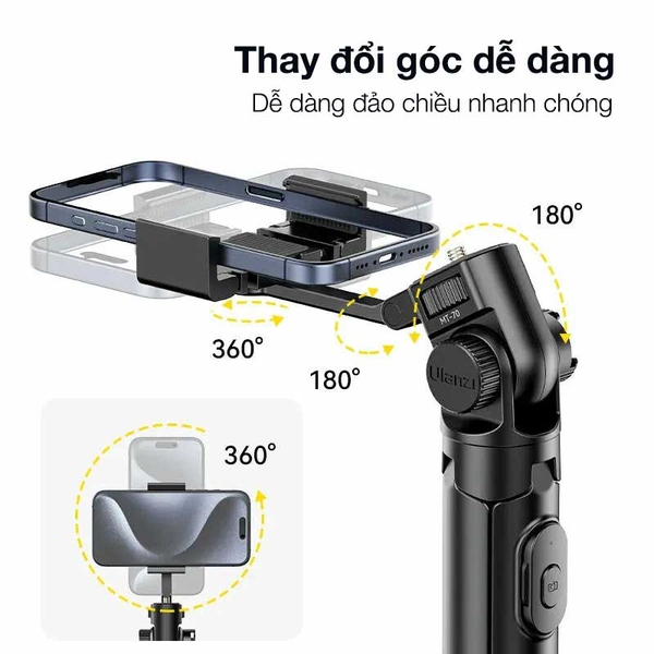 Tripod Ulanzi MT-70 Gậy chụp ảnh Selfie 3 chân có điều khiển Bluetooth cho điện thoại