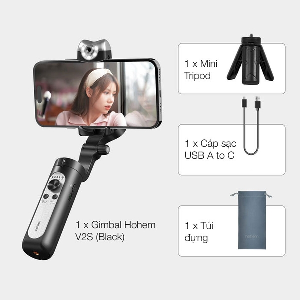 Gimbal cho điện thoại giá rẻ Hohem iSteady V2S Kit tích hợp cảm biến AI chính hãng