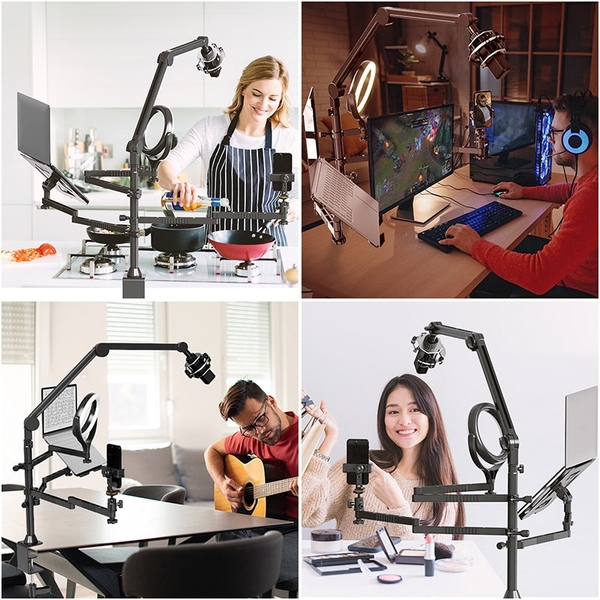 Vijim LS21 - Bộ Boom Arm cho NGƯỜI SÁNG TẠO đa chức năng đầy đủ nhất gắn toàn bộ đèn, micro, máy ảnh, Laptop