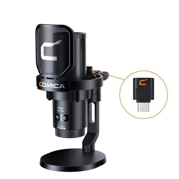 Micrô không dây Comica Audio EJoy Uni Pro RGB Cardioid Condenser/USB-C kèm chân đế để bàn
