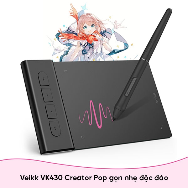 Bảng vẽ cảm ứng VEIKK Creator Pop VK430 4X3 Inch với 4 phím chuyển phát nhanh tùy chỉnh tương thích với Windows, Android, Mac và Chromebook