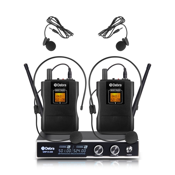 D-220 UHF Wireless Microphone（2Headset 2Lavalier Mic）