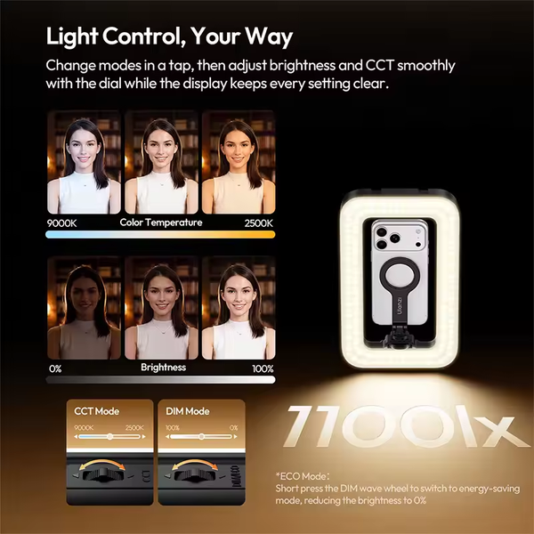 Đèn Ring Light Ulanzi PL15RGB cầm tay với 3 chế độ sáng cho điện thoại công suất 15W chính hãng